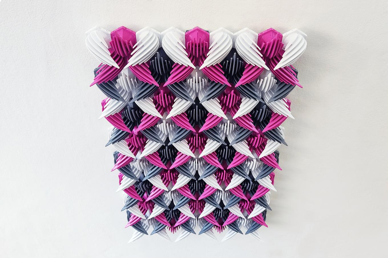 Laser Combs | Herschel Shapiro | Pink Gray Dimensional Geometric Mosaic