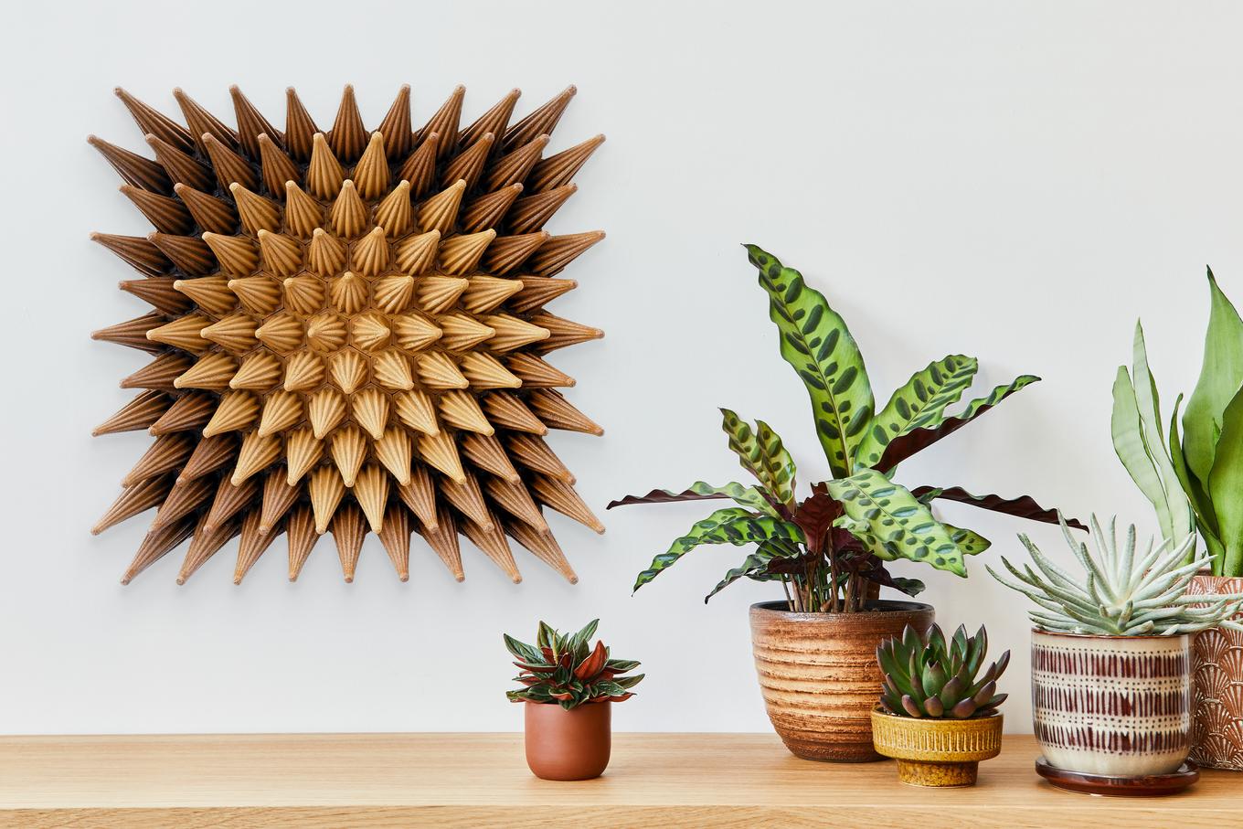 Wooden Sunshine Sprouts | Herschel Shapiro | Modern Dimensional 3D Wall Art Mosaic 